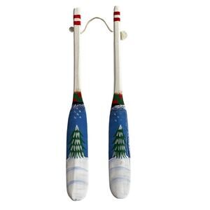Handcrafted Canoe Paddle Christmas Tree Ornament Blue Boat Oar Hand Painted